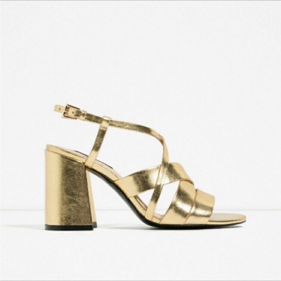 ZARA gold block heel sandal - Picture 3 of 10